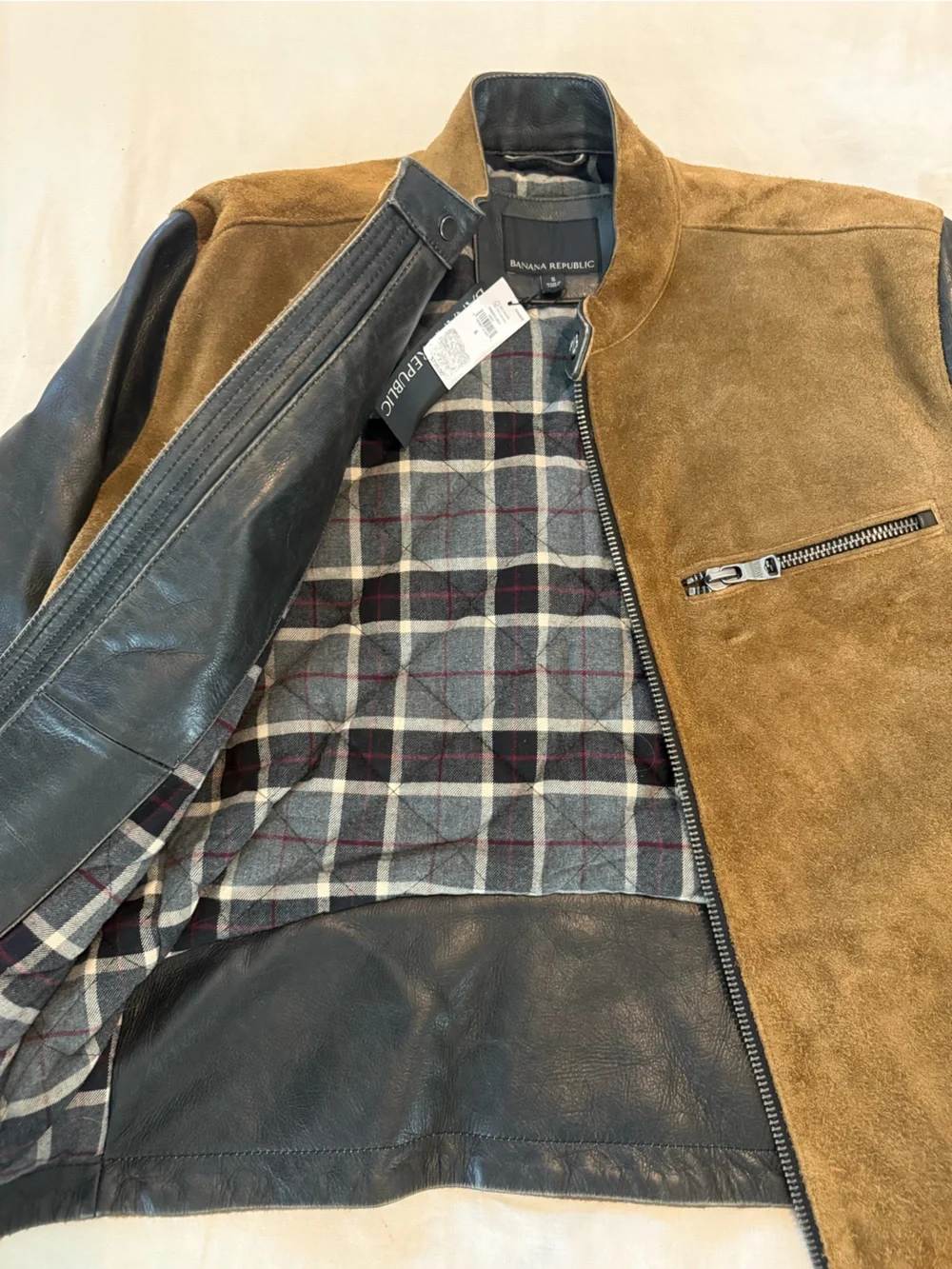 Men's Suede & Leather Pacer Bomber Jacket - Tan/Brown NWT 1371